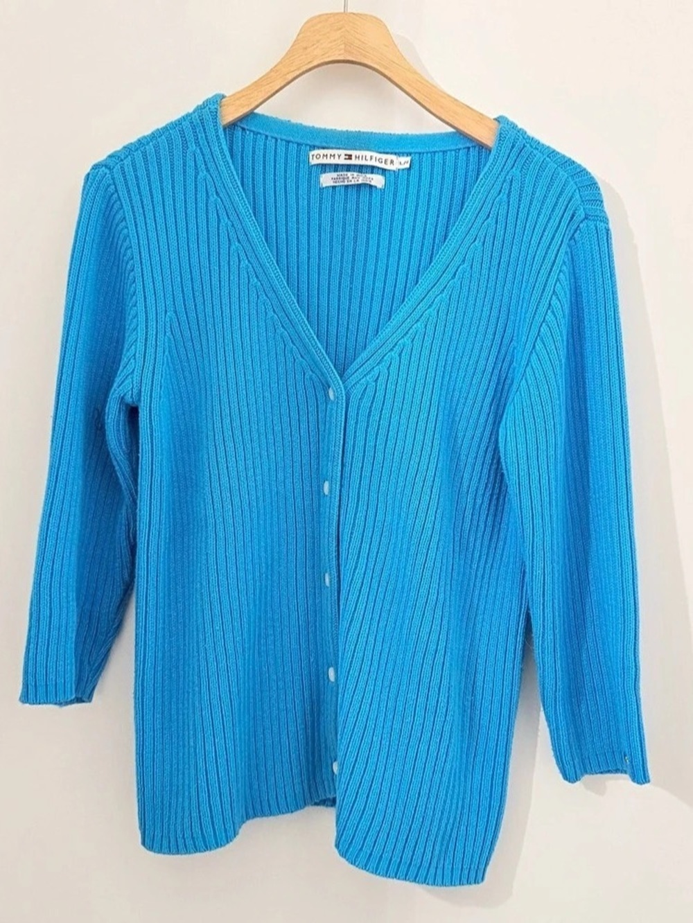 Tommy Hilfiger Cotton V-Neck Cardigan in Blue Size Large
